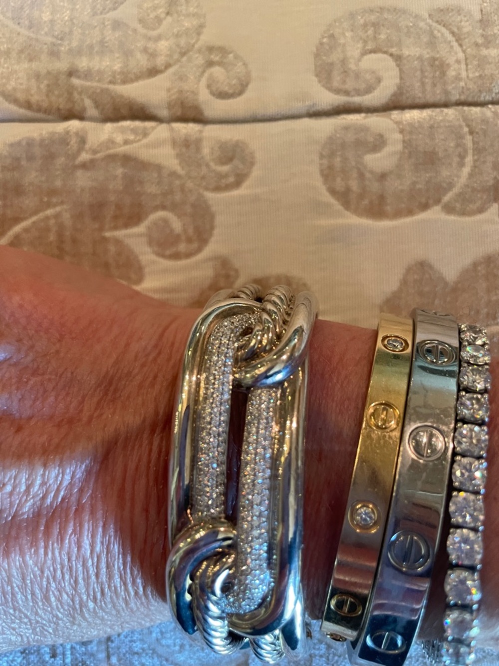 David Yurman Silver metal Pave diamond beautiful Cable bracelet - Picture 5 of 8